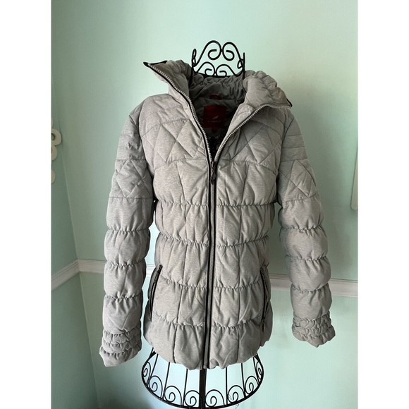 TOWMY gray down puffer coat warm full zip Large grey womens No Hood - Picture 1 of 6